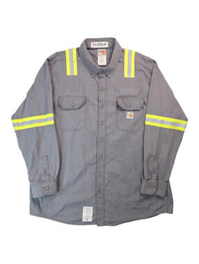 Carhartt FR CAT2 Bulwark Hi Vis Gray Button Work Shirt Mens 2XL XXL 59392-31